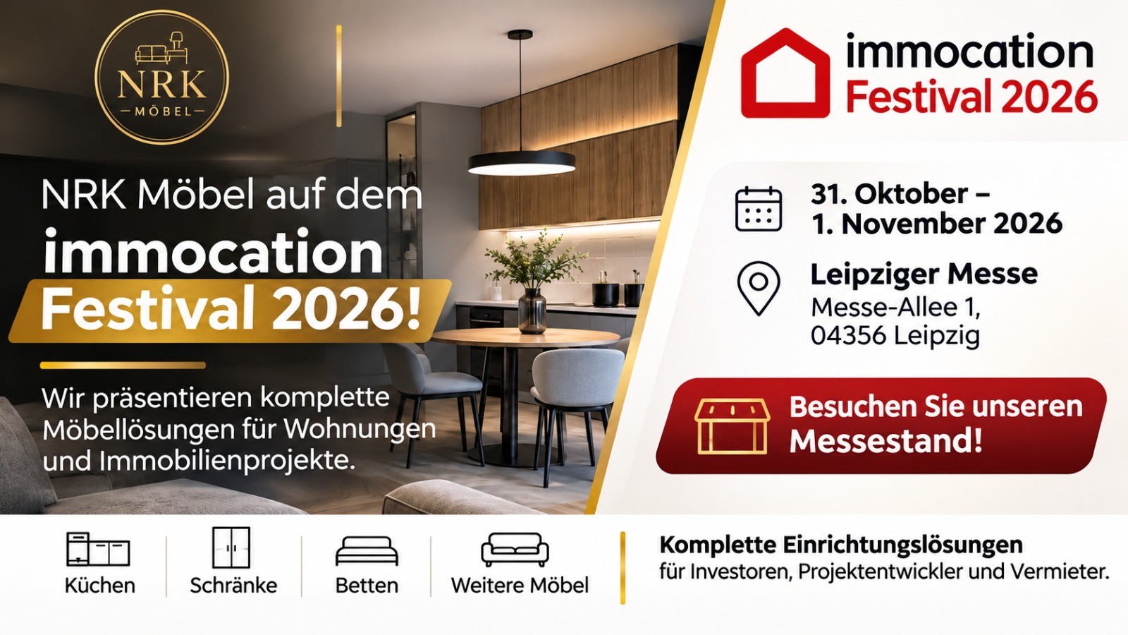 NRK Möbel auf dem immocation Festival 2026 – Einladung mit Kücheneinrichtung, Termin und Messeort